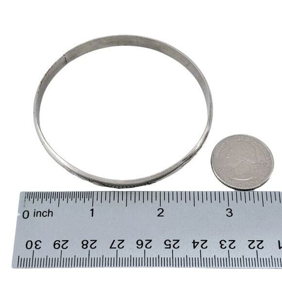 Vintage Mexico Sterling Silver 925 6.5mm Hand Tooled Bangle Bracelet 8.25" - Picture 7 of 8